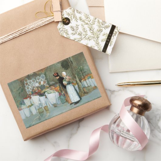 シャイルド・ハッサムの『花屋にて』、ヴィンテージ ファイン アート 長方形シール (ギフト)