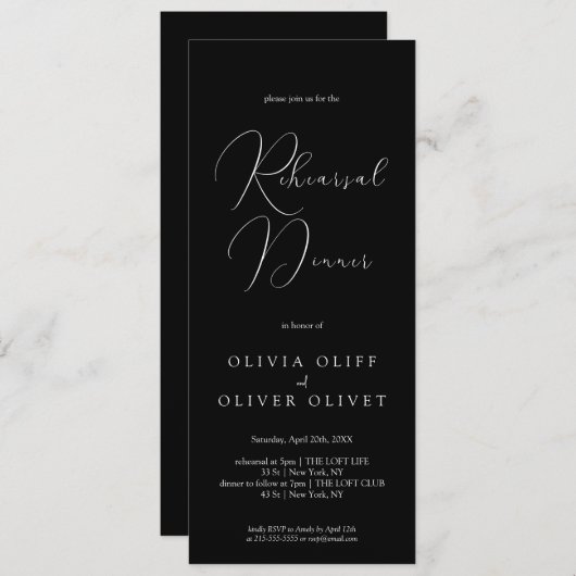 シャイレーヌブラック&ホワイトのリハーサルディナー 招待状 (正面/裏面)