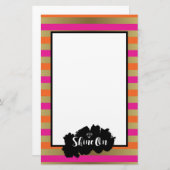 シャインオンピンクオレンジ&フェイク金ゴールドメタリックストライプ 便箋 (正面/裏面)