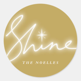 シャイングローハンドライトスクリプト金ゴールドモダン休日 ラウンドシール