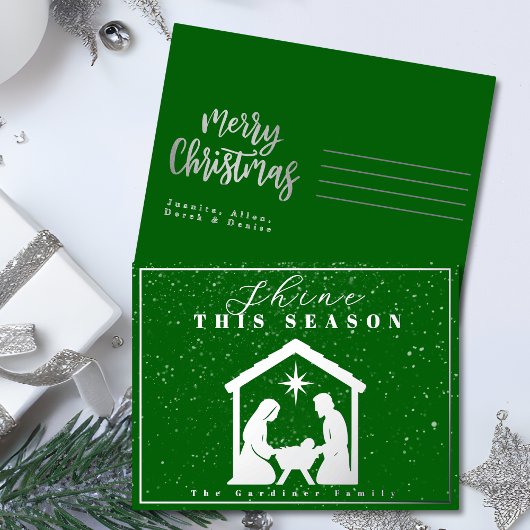 シャインザインシーズン出生クリスマスグリーンシルバー 箔シーズンポストカード