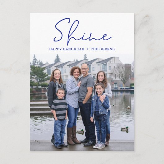 シャインハッピーハヌッカブルーフォトホリデーポストカード シーズンポストカード (正面)