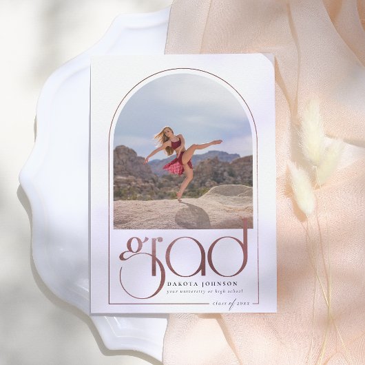 シャインバラ金ゴールドアーチタイポグラフィ2写真卒業 招待状