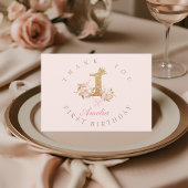 シャインピンク金ゴールドクラウンプリンセス1st誕生日パーティー サンキューカード