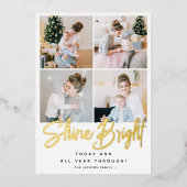 シャインブライトクリスマス4フォトコラージュ金ゴールド 箔シーズンカード (正面)