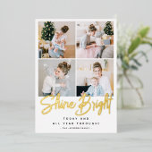 シャインブライトクリスマス4フォトコラージュ金ゴールド 箔シーズンカード (立ち正面)