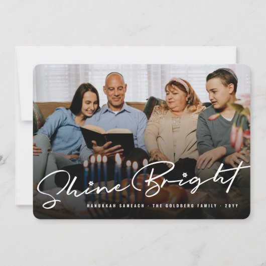 シャインブライト手書きスクリプトHanukkah写真 シーズンカード (正面)