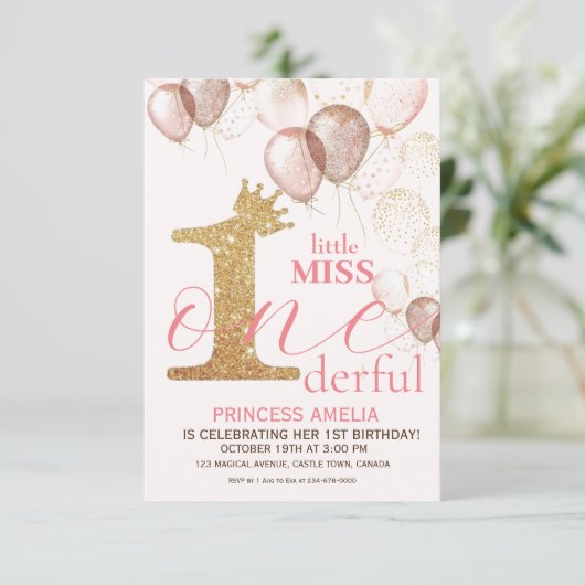 シャイン金ゴールドクラウンプリンセスブラッシュファースト誕生日 招待状 (スタンド正面)