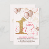 シャイン金ゴールドクラウンプリンセスブラッシュファースト誕生日 招待状 (正面/裏面)