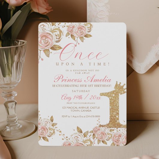 シャイン金ゴールドプリンセス1st誕生日パーティー最初 招待状