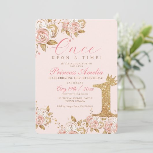 シャイン金ゴールドプリンセス1st誕生日パーティー最初 招待状 (スタンド正面)