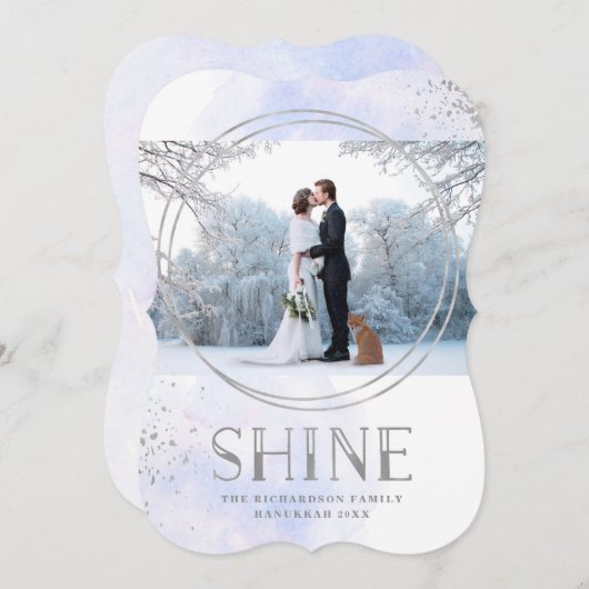 シャイン |シルバーとライトブルーのハヌカー写真 シーズンカード (正面/裏面)