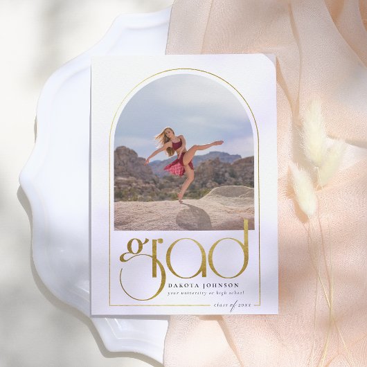 シャイン |金ゴールドアーチ&タイポグラフィ2写真卒業 招待状