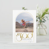 シャイン |金ゴールドアーチ&タイポグラフィ2写真卒業 招待状 (スタンド正面)