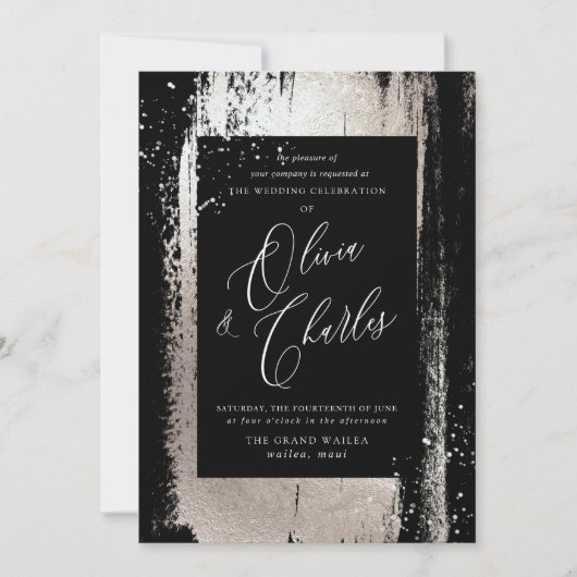 シャイン、金フェイク属銀ブラシのストローク 招待状 (正面)