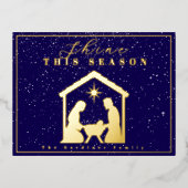 シャインthis season出生クリスマスブルー金ゴールド 箔シーズンポストカード (正面)