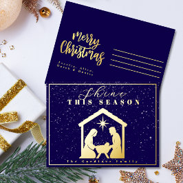 シャインthis season出生クリスマスブルー金ゴールド 箔シーズンポストカード
