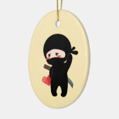 シャイ赤面忍者ホールディングオリガミハートイエロー セラミックオーナメント (左)