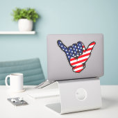 シャカサイン アメリカ国旗 USA 独立記念日 愛国 シール (デスク上のノートパソコン)