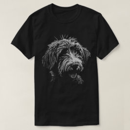 シャギーな犬の黒と白のスクラッチボードTシャツ Tシャツ