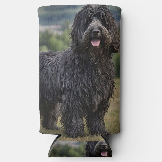 "シャギーのエレガンス：ブラックベルガマスコシェプドッグ" スリム缶クーラー (正面)