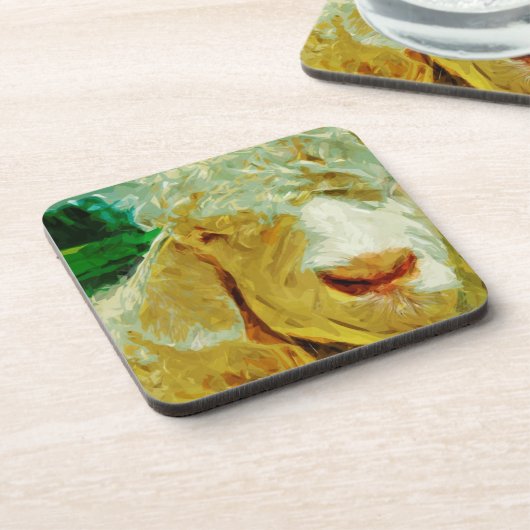 シャギーホワイトアンゴラヤギ抽象芸術印象派 コースター (左側)