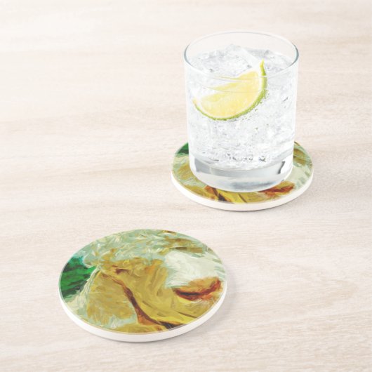 シャギーホワイトアンゴラヤギ抽象芸術印象派 コースター (側面)