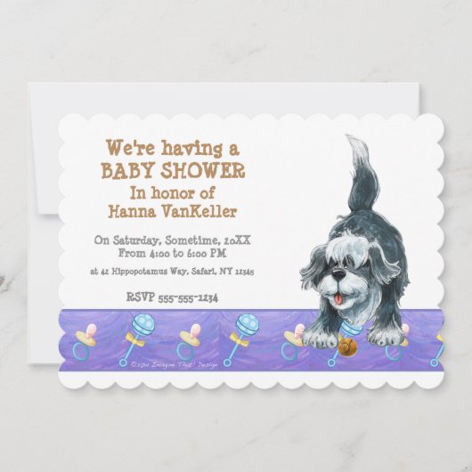 シャギー羊犬のベビーシャワー 招待状 (正面)