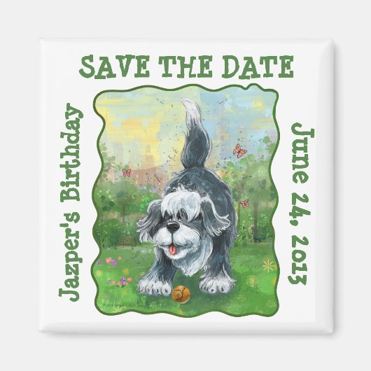 シャギー羊犬パーティーセンター Save the Date マグネット (正面)