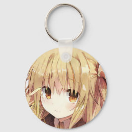 シャギー黒いブロンドの髪の琥珀の目のアニメガール キーホルダー