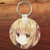 シャギー黒いブロンドの髪の琥珀の目のアニメガール キーホルダー (正面)
