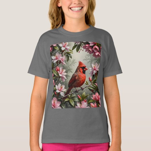 シャクナゲに囲まれたショウジョウコウカチョウ Tシャツ (正面)