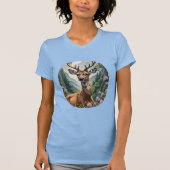 シャクナゲの花とシカ Tシャツ (正面)
