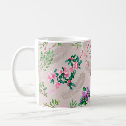 シャクナゲの花とフィアで繊細な模様 コーヒーマグカップ (左)