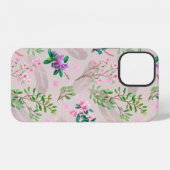 シャクナゲの花と羽根の繊細な模様 iPhoneケース (裏面横)