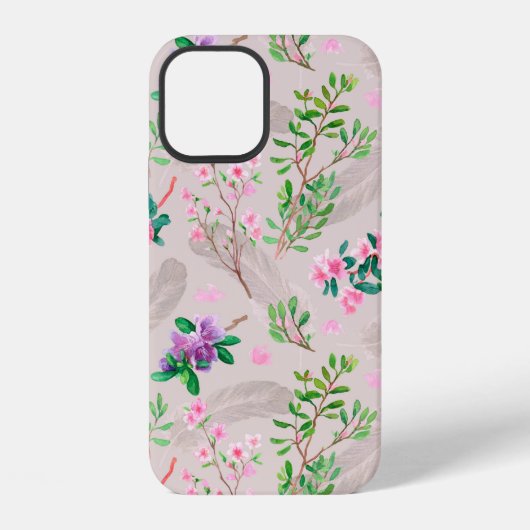 シャクナゲの花と羽根の繊細な模様 iPhoneケース (裏面)