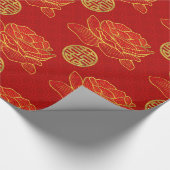 シャクヤクおよび金ゴールドの二重幸福の記号パターン ラッピングペーパー (角)