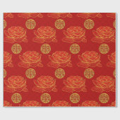 シャクヤクおよび金ゴールドの二重幸福の記号パターン ラッピングペーパー (フラット)