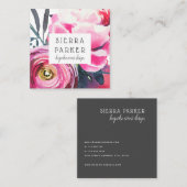 シャクヤクの水彩画の名刺 スクエア名刺 (正面/裏面)