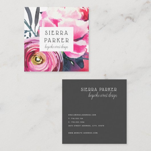 シャクヤクの水彩画の名刺 スクエア名刺 (正面/裏面)