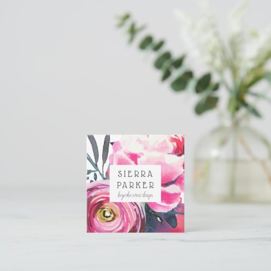 シャクヤクの水彩画の名刺 スクエア名刺 (スタンド正面)