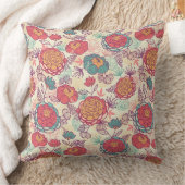 シャクヤクの花および葉パターン クッション (ブランケット)