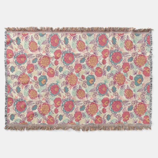 シャクヤクの花および葉パターン スローブランケット (正面)