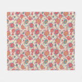 シャクヤクの花および葉パターン フリースブランケット (正面(横))