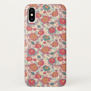 シャクヤクの花および葉パターン iPhone X ケース
