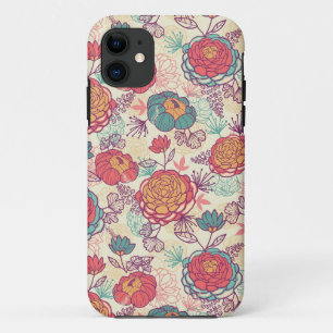 シャクヤクの花および葉パターン iPhone 11 ケース