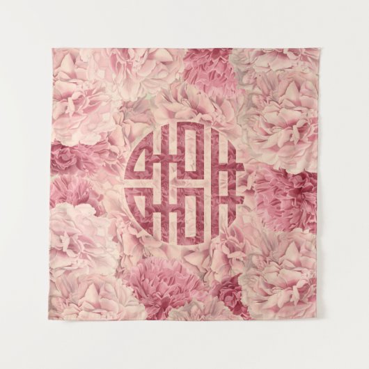 シャクヤクの花の二重幸福の記号 タペストリー (正面(横))