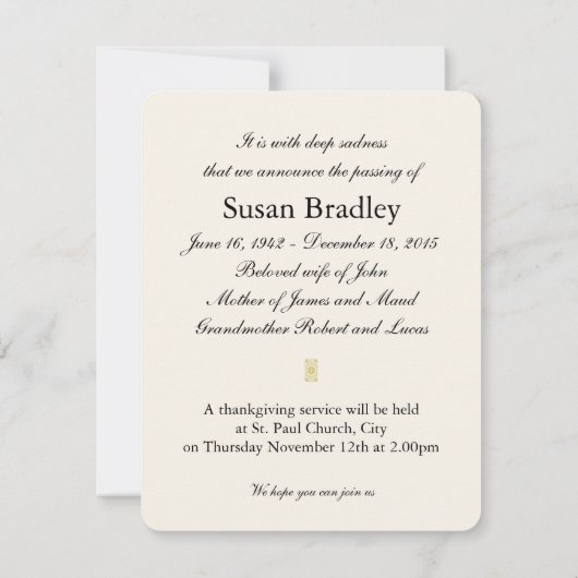 シャクヤクの花の写真1つの葬儀の発表 招待状 (裏面)