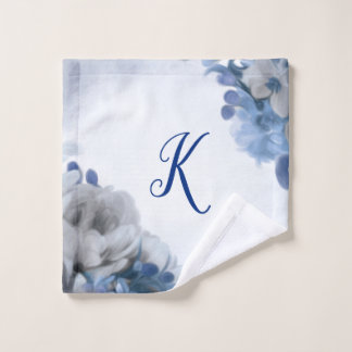シャクヤクの花束-青及び灰色-最初のWashcloth ウォッシュタオル
