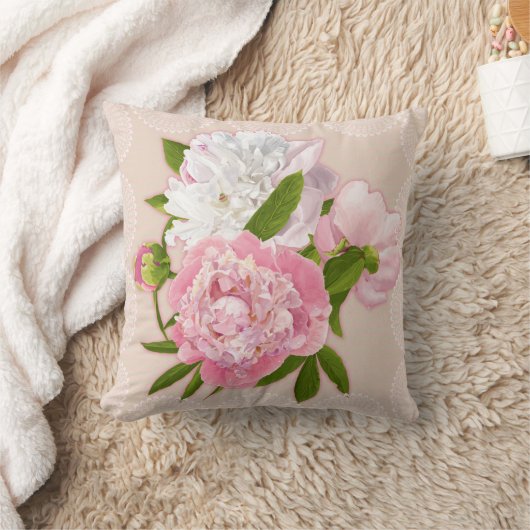 シャクヤクの花柄の枕 クッション (ブランケット)